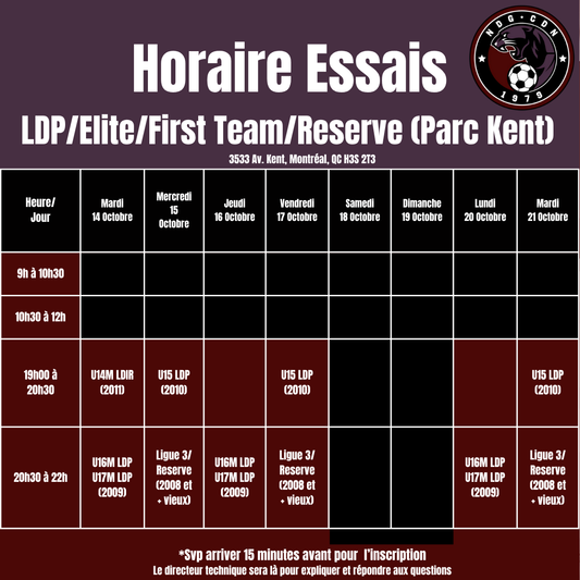 Horaires Essais
